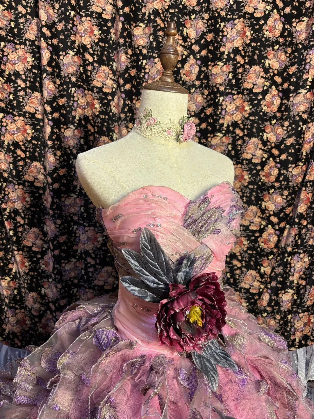 Fabulous A-Line Strapless Ruffles Evening Gowns 3D Flowers Sequins Prom Dress AP2623