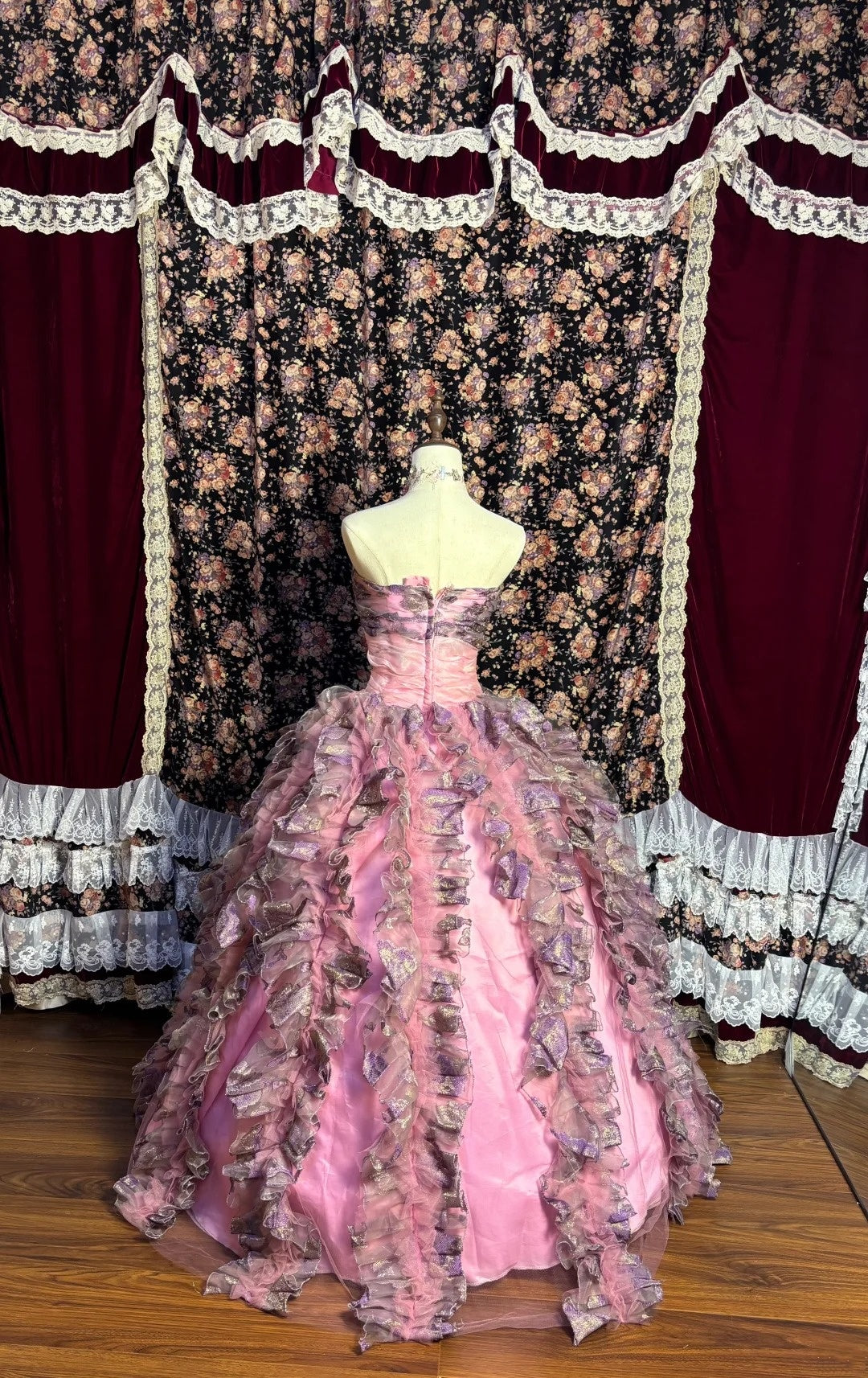 Fabulous A-Line Strapless Ruffles Evening Gowns 3D Flowers Sequins Prom Dress AP2623