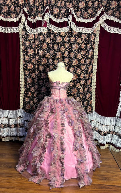 Fabulous A-Line Strapless Ruffles Evening Gowns 3D Flowers Sequins Prom Dress AP2623