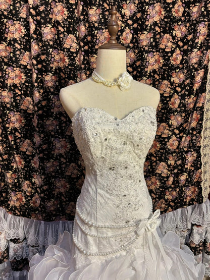 Chic Strapless Mermaid Bridal Gowns Crystals Sequins Appliques Beading Wedding Dress AP2624