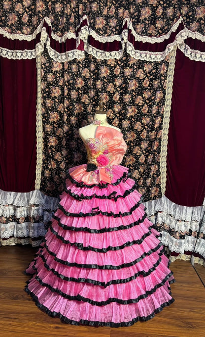 Luxurious A-Line Strapless Evening Gowns Appliques Sequins Crystals Handmade Flowers Tiered Prom Dress AP2625