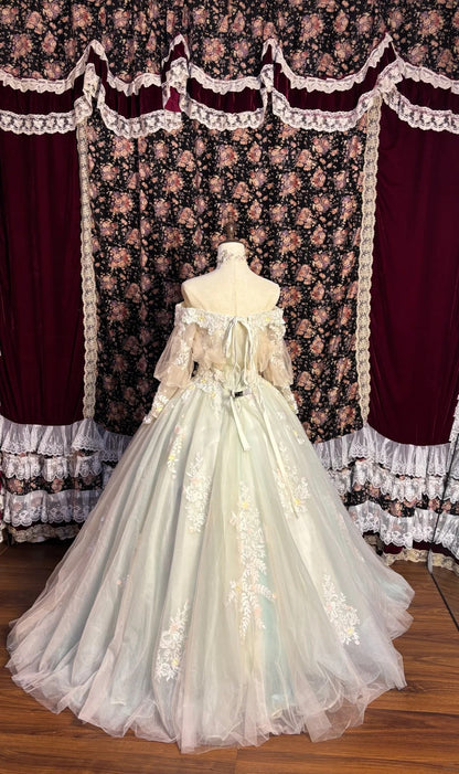 Luxury Off-Shoulder A-Line Evening Gowns Appliques Sequins Beading Long Sleeve Prom Dress AP2626