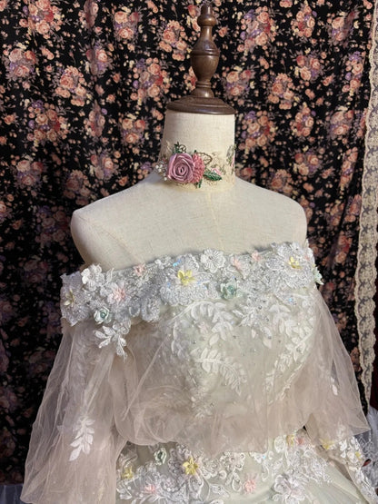 Luxury Off-Shoulder A-Line Evening Gowns Appliques Sequins Beading Long Sleeve Prom Dress AP2626