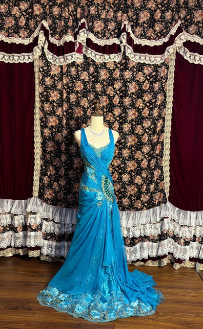 Graceful Spaghetti Strap Mermaid Prom Dress Handmade Flowers Rhinestone Sequins Beaded Formal Dresses AP2627