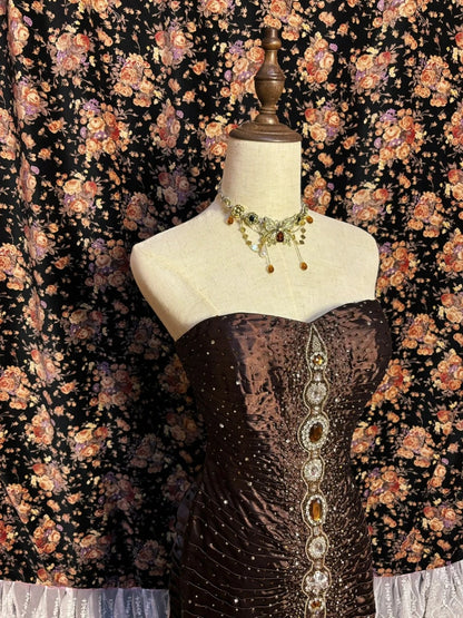 Elegant Strapless Mermaid Formal Dresses Sequins Crystals Rhinestone Pleated Prom Dress AP2628