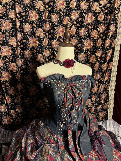 Fantastic Strapless A-Line Evening Dresses Crystals Bow Sequins Beaded Plaid Prom Dress AP2630