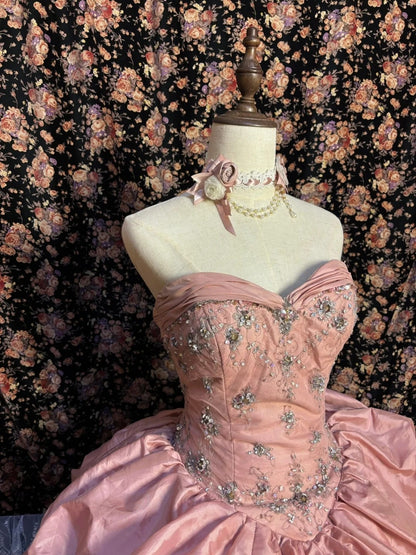 Cute Strapless A-Line Evening Dresses Pink Sequins Crystals Prom Dress AP2632