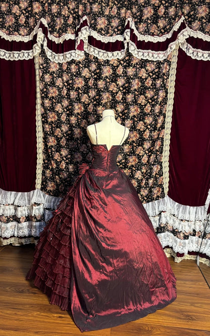 Ethereal Spaghetti Strap A-Line Prom Dress Red Sequins Handmade Flowers Applique Formal Dresses AP2636