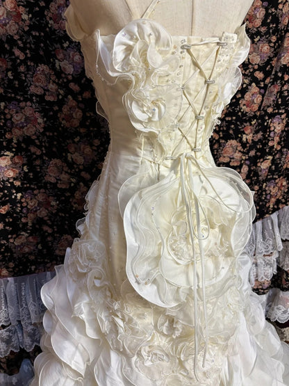 Sheen One-Shoulder Mermaid Bridal Gowns Ruffled Beaded Handmade Flowers Seqins Wedding Dress AP2638