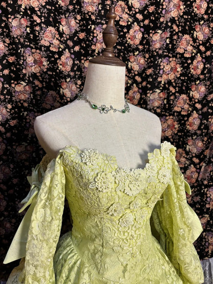 Glam Off-Shoulder A-Line Long Sleeve Evening Gowns Lace Beading Appliques Bow Prom Dress AP2640