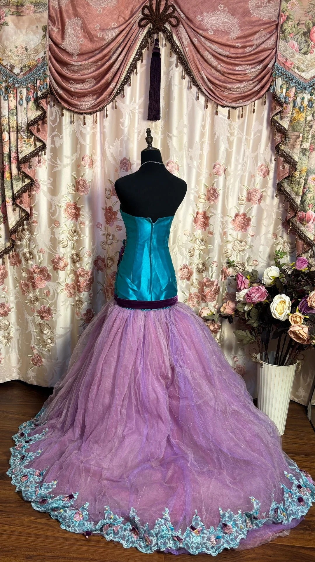 French Style Strapless A-Line Evening Dresses Sequins Beaded Handmade Flowers Prom Dress AP2647