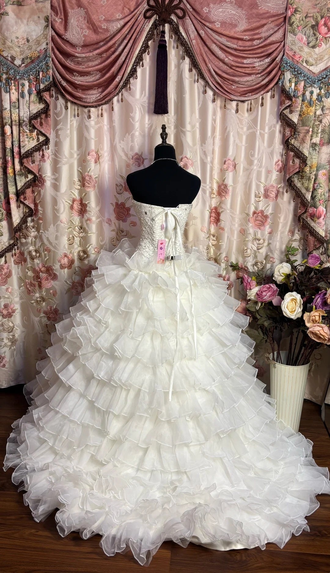 Simple Strapless A-Line Tiered Bridal Gowns Beading Sequins Crystals Wedding Dress AP2650