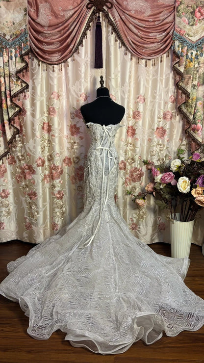 Romantic Strapless Mermaid Bridal Gowns Beading Sequins Crystals Wedding Dress AP2651