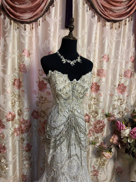 Romantic Strapless Mermaid Bridal Gowns Beading Sequins Crystals Wedding Dress AP2651