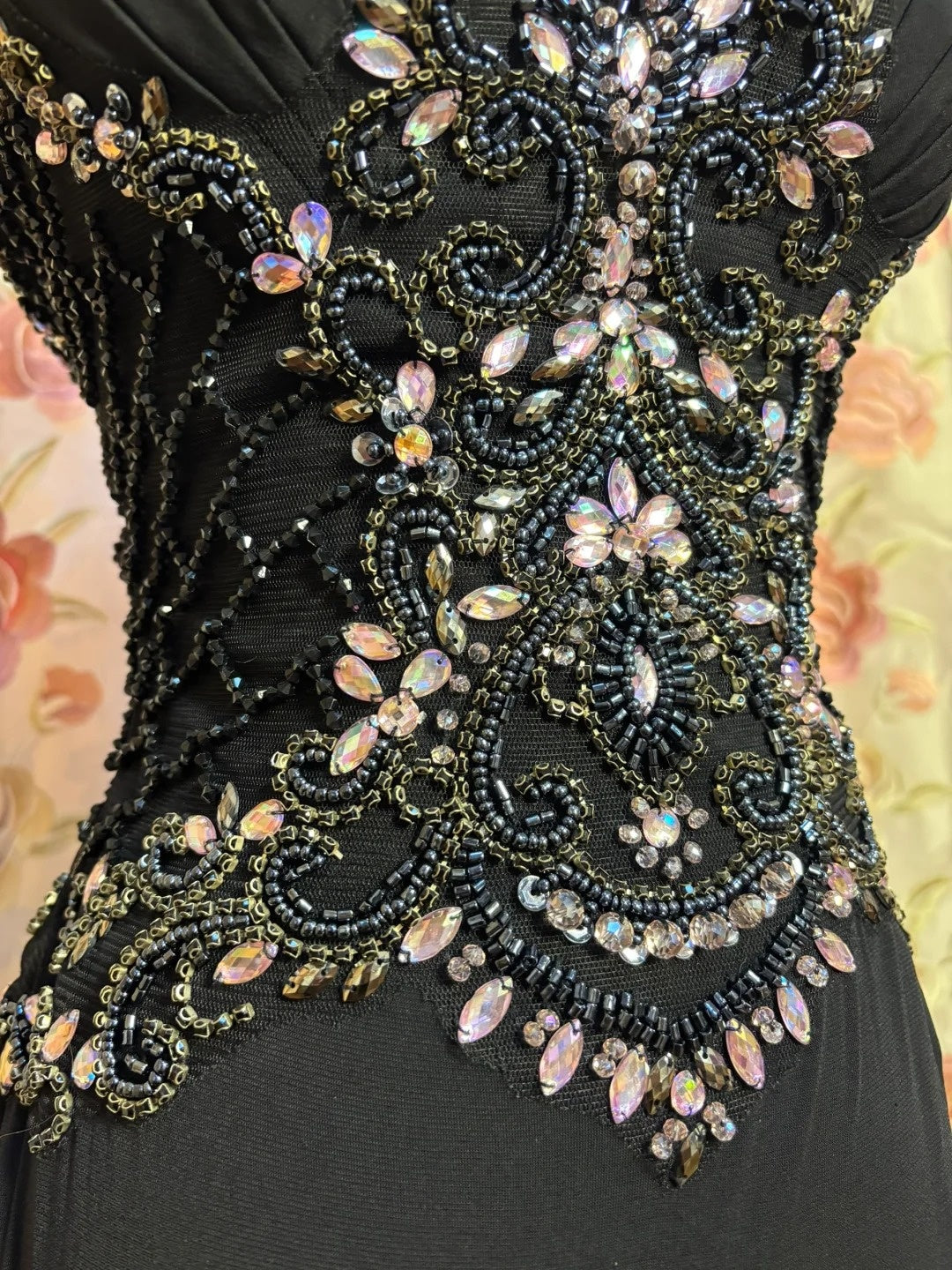 Black Strapless Mermaid Slit Formal Dresses Beading Sequins Rhinestone Prom Dress AP2656