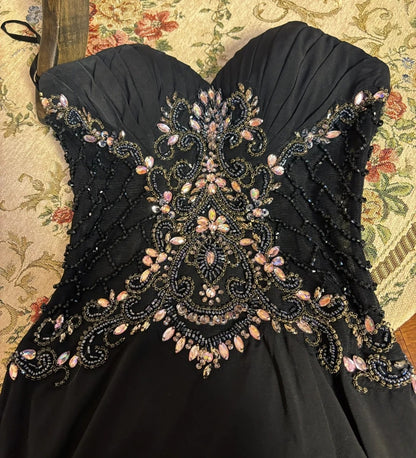 Black Strapless Mermaid Slit Formal Dresses Beading Sequins Rhinestone Prom Dress AP2656