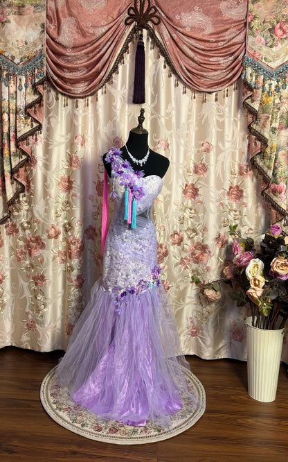 Dopamine Style One-Shoulder Mermaid Evening Gowns Beading Tassel Applique Prom Dress AP2658