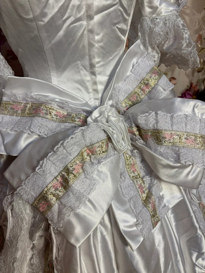 Elegant Off-Shoulder A-Line Short Sleeve Evening Dress Satin Bows Lace Sequins Beaded Prom Dress AP2661