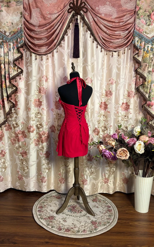 Cute Ruched A-Line Halter Neck Birthday Dresses Sequins Beading Rhinestone Homecoming Dress AP2665