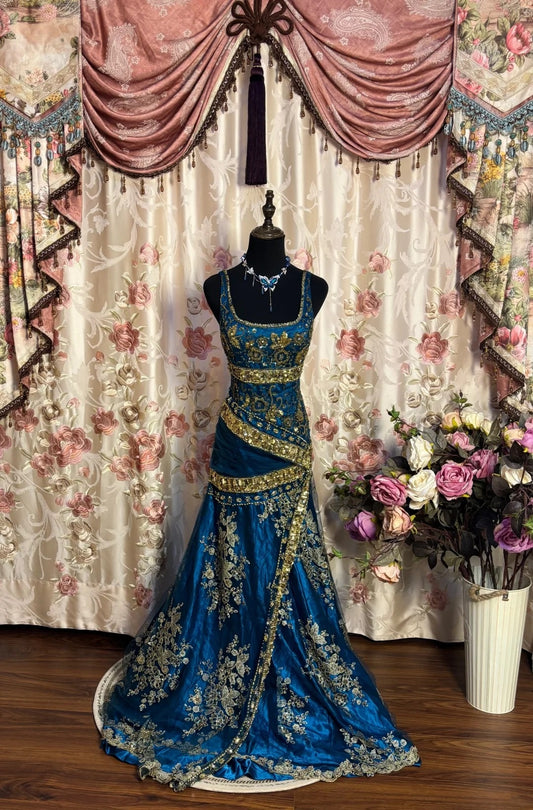 Dreamy Square Neck Mermaid Formal Dresses Sequins Beaded Applique Crystals Prom Dress AP2668