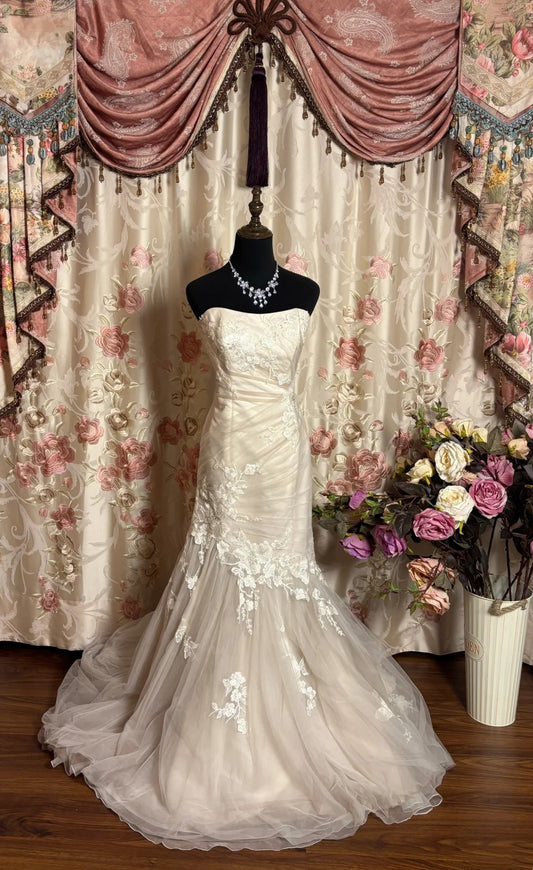 Ethereal Strapless Mermaid Bridal Gowns Sequins Appliques Tulle Layered Wedding Dress AP2669