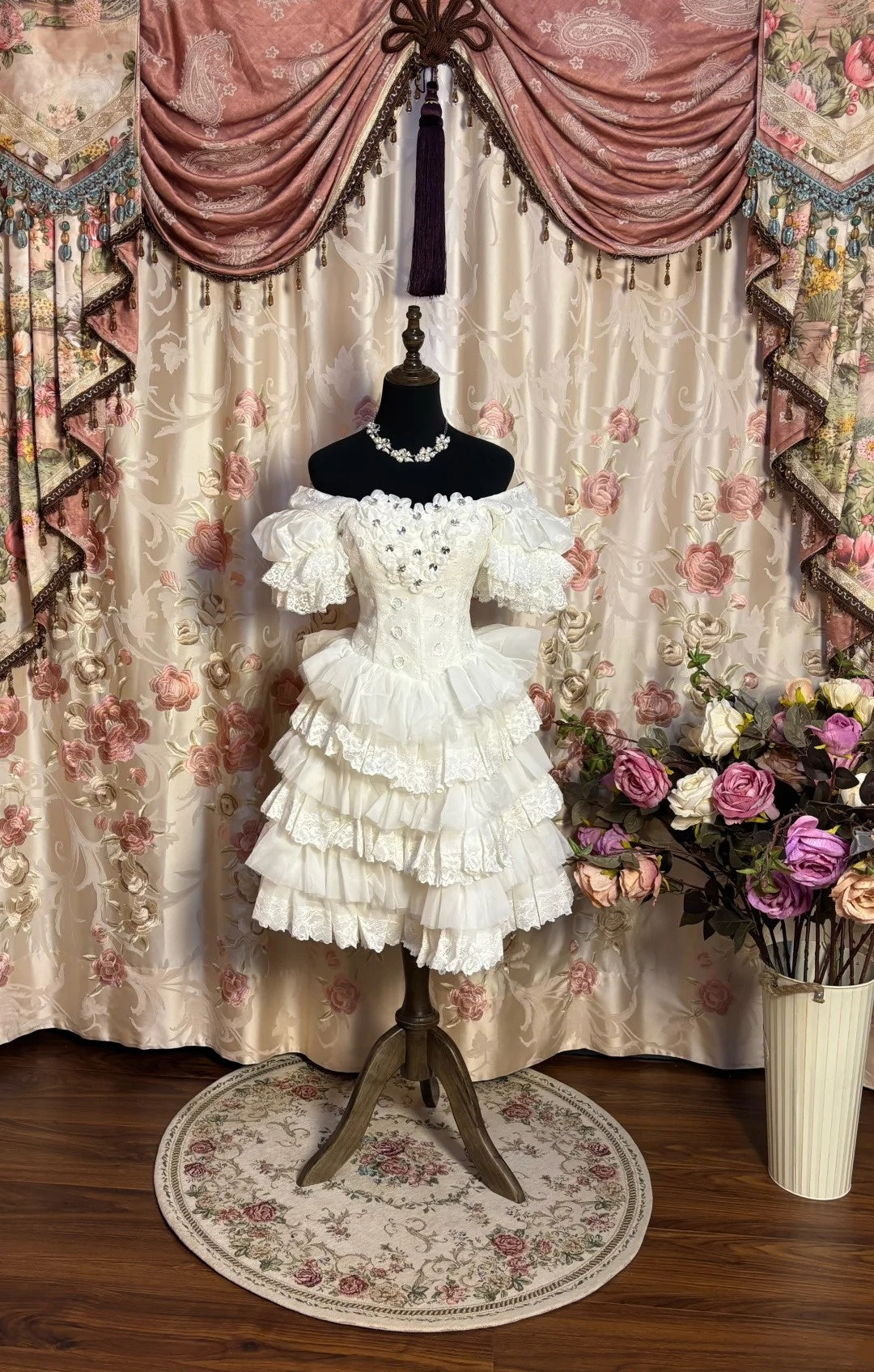 Sheen A-Line Square Neck Short Sleeve Birthday Outfit Beaded Appliques Tiered Homecoming Dress AP2670