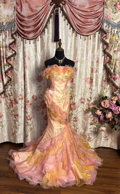 Stunning Strapless Formal Dresses Mermaid Beading Sequins Appliques Prom Dress AP2680