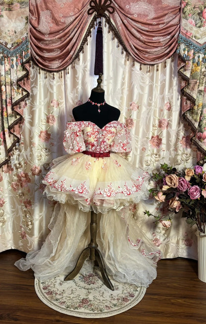 Fashionable Off-Shoulder A-Line Birthday Dresses Short Sleeve Beading Appliques Homecoming Dress AP2683