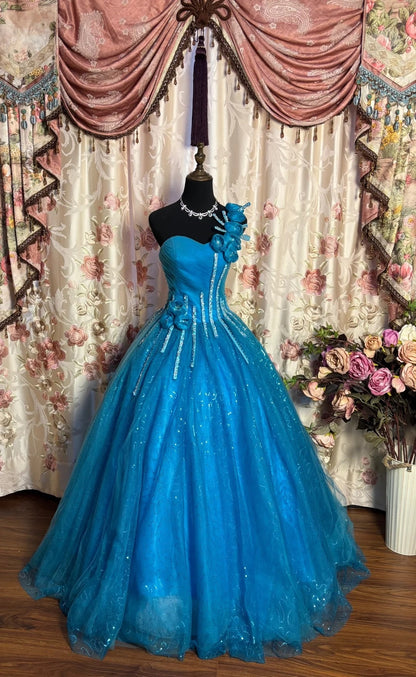 French Style One-Shoulder A-Line Evening Gowns Sequins Beaded Crystals 3D Flowers Prom Dress AP2684