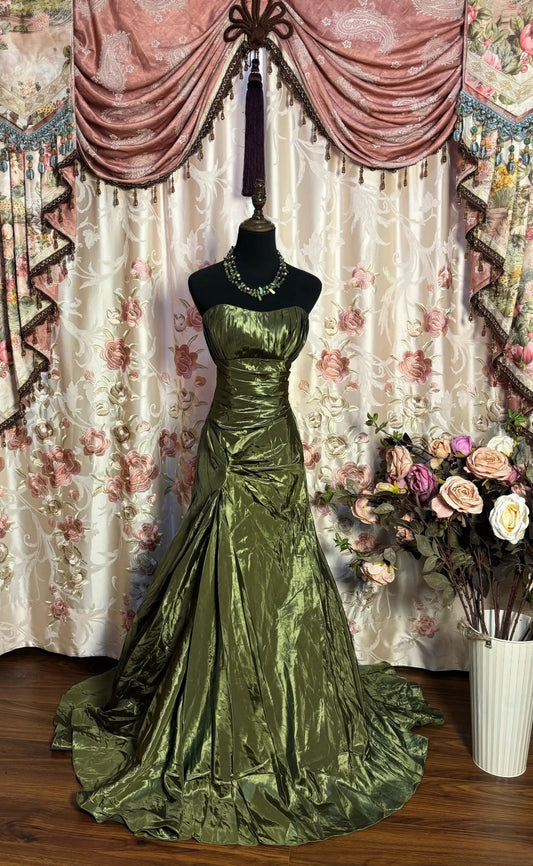 Simple Strapless Mermaid Evening Gowns Green Prom Dress AP2692