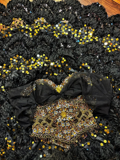 Fitted Black A-Line Off Shoulder Evening Gowns Beading Tassel Rhinestone Sequins Prom Dress AP2696