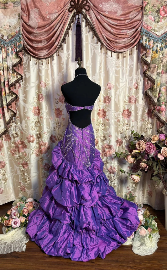 Flattering Strapless Mermaid Evening Gowns Sequins Beading Slit Prom Dress AP2698