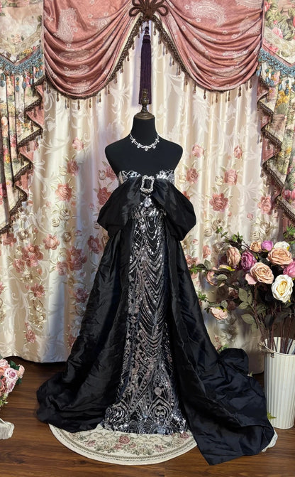 Glittering Strapless Sheath Evening Gowns Beading Sequins Backless Prom Dress AP2704