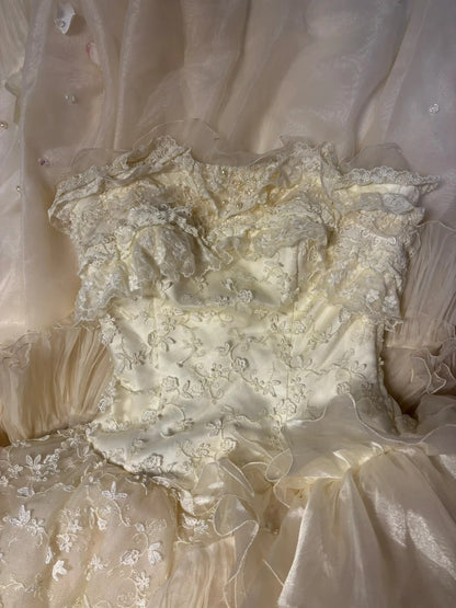 Princess A-Line Strapless Bridal Gowns Beading Appliques Sequins Wedding Dress AP2706