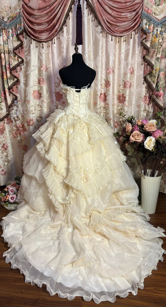 Princess A-Line Strapless Bridal Gowns Beading Appliques Sequins Wedding Dress AP2706