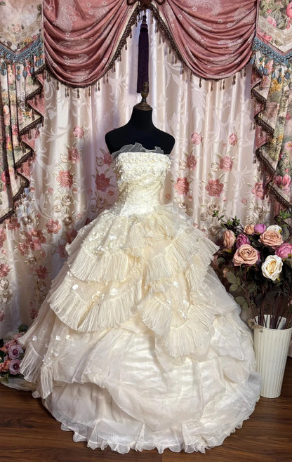 Princess A-Line Strapless Bridal Gowns Beading Appliques Sequins Wedding Dress AP2706