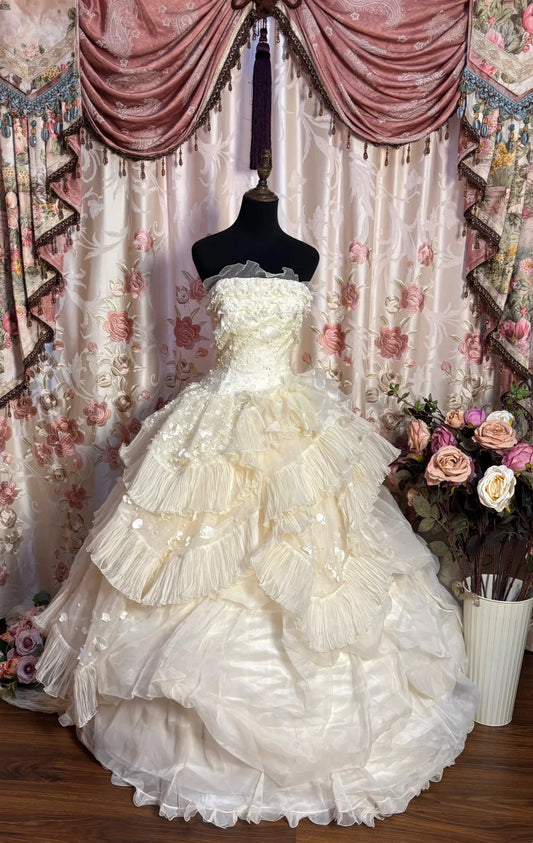 Princess A-Line Strapless Bridal Gowns Beading Appliques Sequins Wedding Dress AP2706