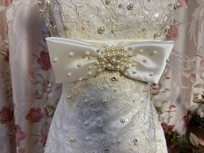Ornate Mermaid Bridal Gowns Strapless Pearls Beading Sequins Bows Appliques Wedding Dress AP2709