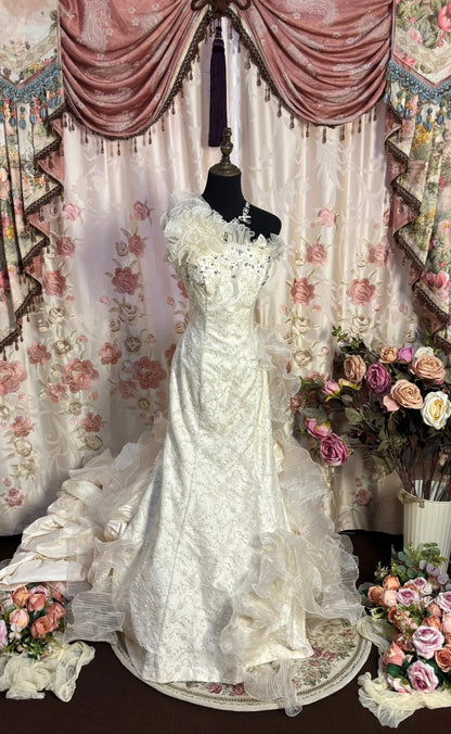 Fabulous One-Shoulder Mermaid Bridal Gowns Beading Crystals Applique Sequins Wedding Dress AP2710