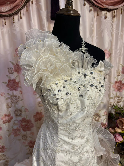 Fabulous One-Shoulder Mermaid Bridal Gowns Beading Crystals Applique Sequins Wedding Dress AP2710