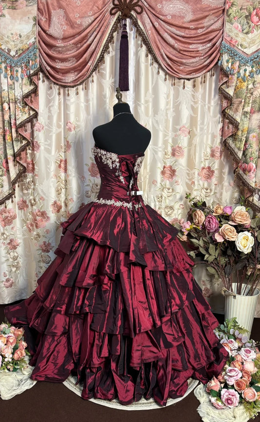 Graceful Strapless A-Line Red Evening Gowns Sequins Beading Appliques Prom Dress AP2714