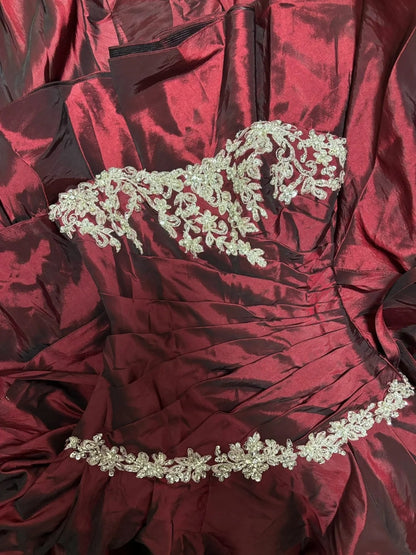 Graceful Strapless A-Line Red Evening Gowns Sequins Beading Appliques Prom Dress AP2714