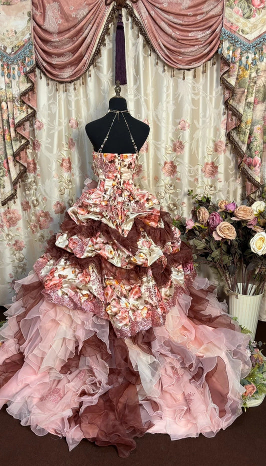 Cute Strapless A-Line Evening Dresses 3D Flowers Sequins Ruffles Tulle Prom Dress AP2719