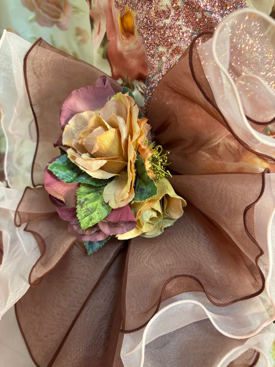 Cute Strapless A-Line Evening Dresses 3D Flowers Sequins Ruffles Tulle Prom Dress AP2719