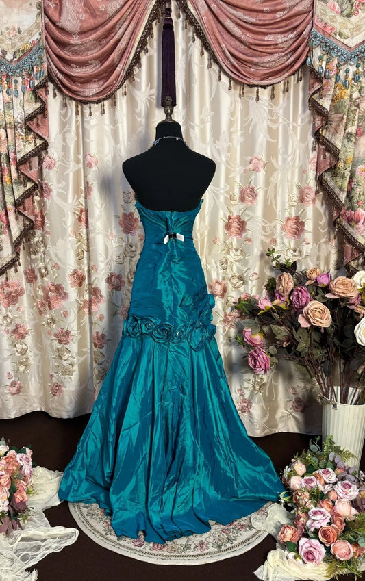 Vintage Strapless Mermaid Evening Gowns With Flowers Sequins Prom Dress AP2720
