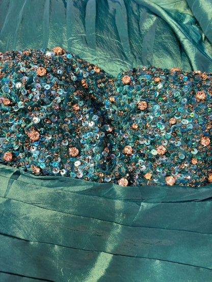 Vintage Strapless Mermaid Evening Gowns With Flowers Sequins Prom Dress AP2720