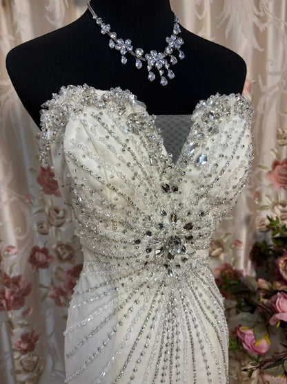 Artistic Mermaid Strapless Bridal Gowns Appliques Rhinestone Wedding Dress AP2721