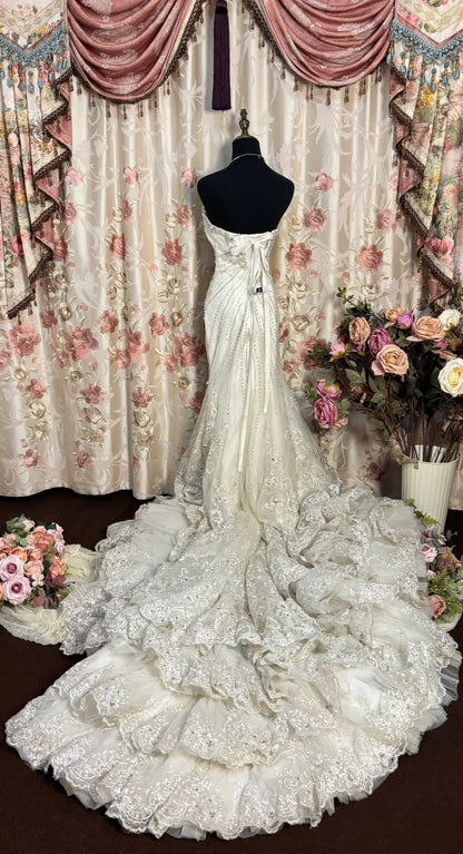 Artistic Mermaid Strapless Bridal Gowns Appliques Rhinestone Wedding Dress AP2721