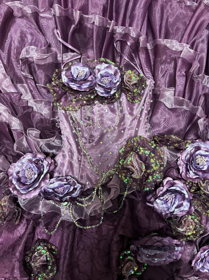 3D Floral Strapless A-Line Evening Dresses Sequins Beading Appliques Prom Dress AP2724