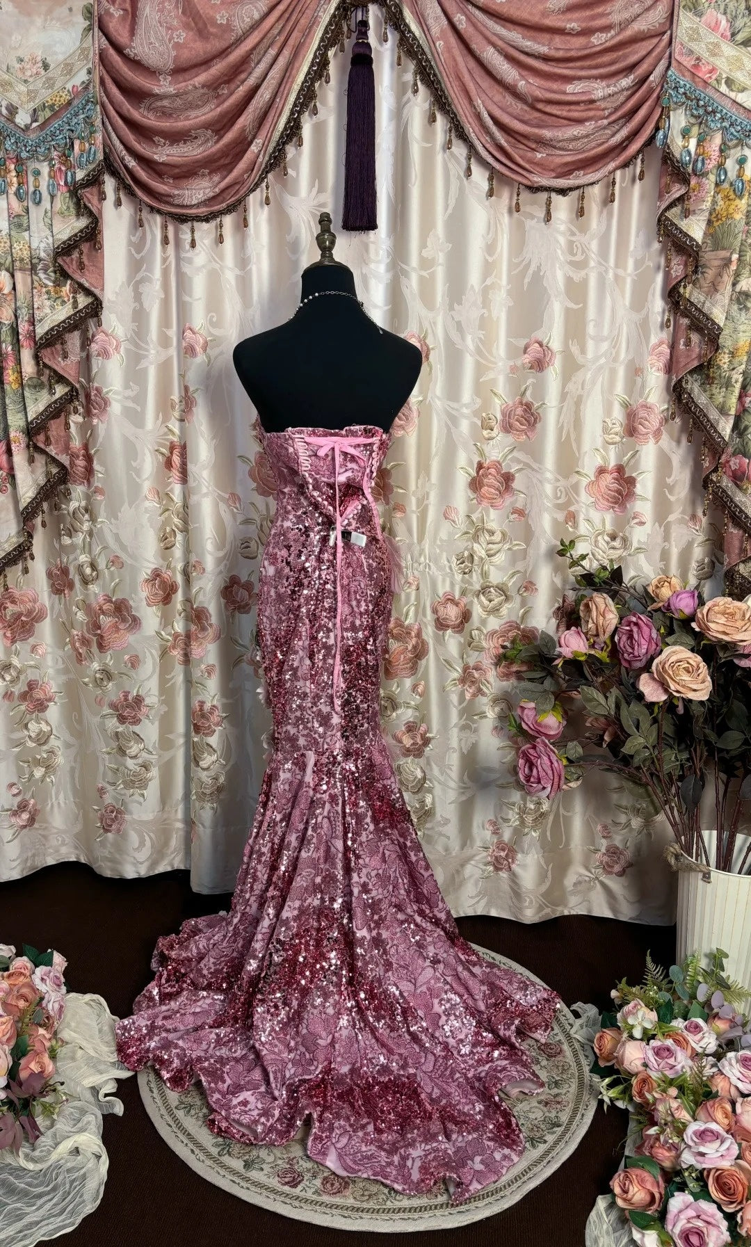 Maximalism Strapless Mermaid Evening Gowns Sequins Beading Appliques Prom Dress AP2725